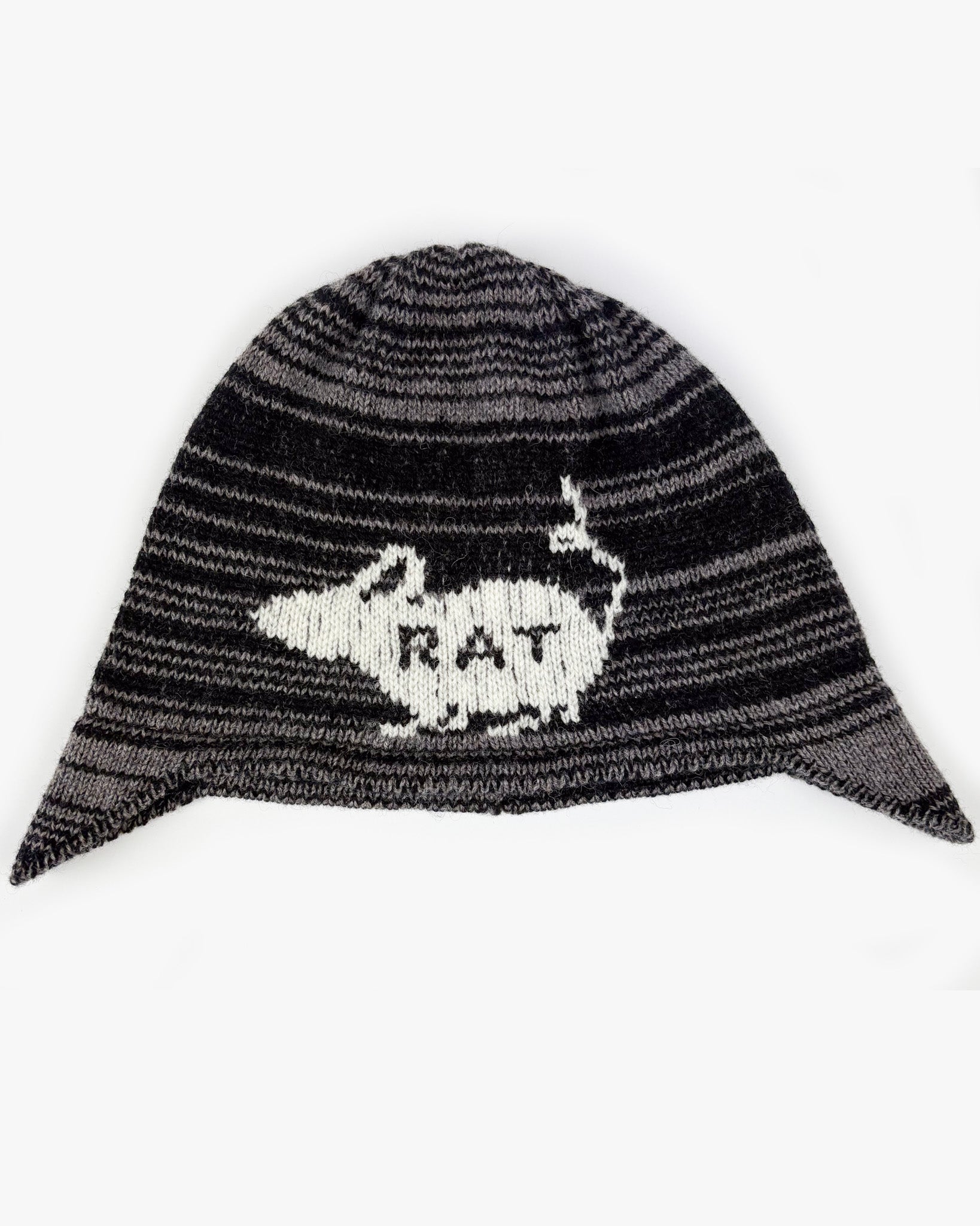 Rat Ear Flap Beanie - Black + Grey