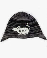 Rat Ear Flap Beanie - Black + Grey
