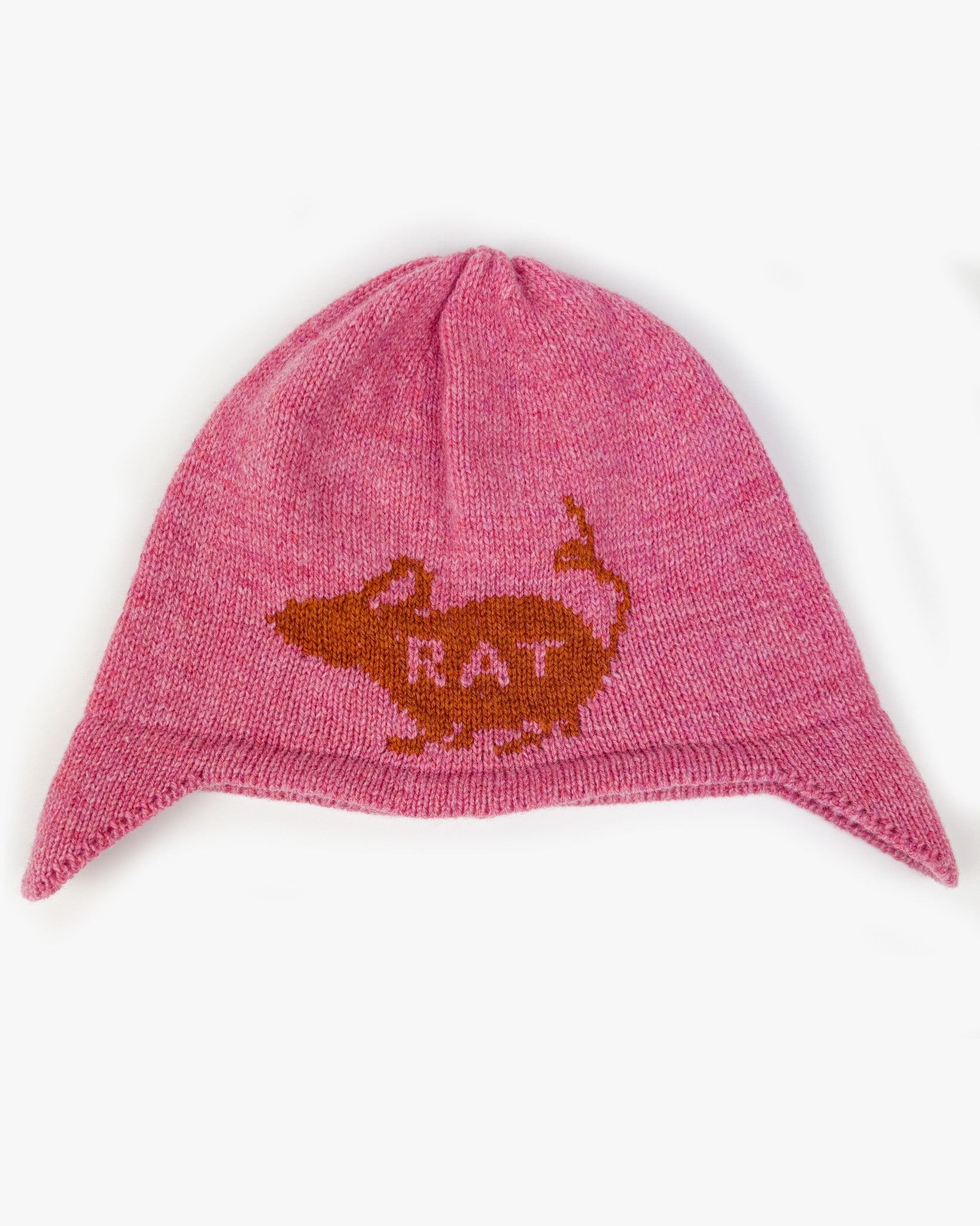 Rat Ear Flap Beanie - Pink + Orange