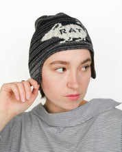 Rat Ear Flap Beanie - Black + Grey
