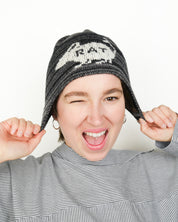 Rat Ear Flap Beanie - Black + Grey
