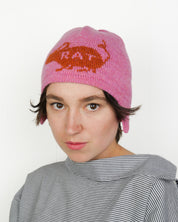Rat Ear Flap Beanie - Pink + Orange