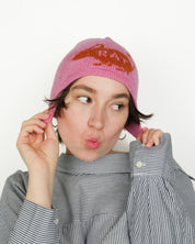 Rat Ear Flap Beanie - Pink + Orange