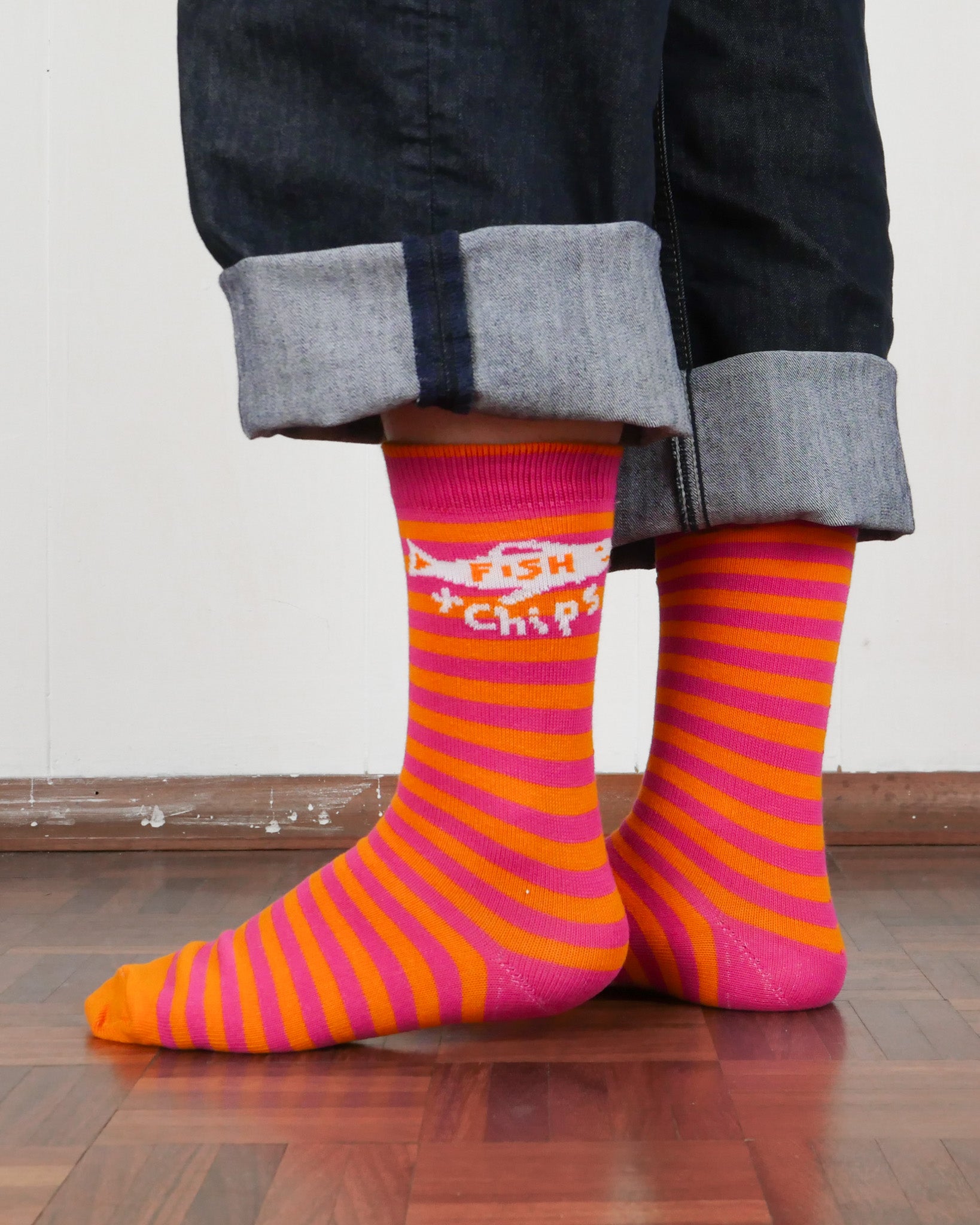 Fish & Chips Socks - Pink & Orange