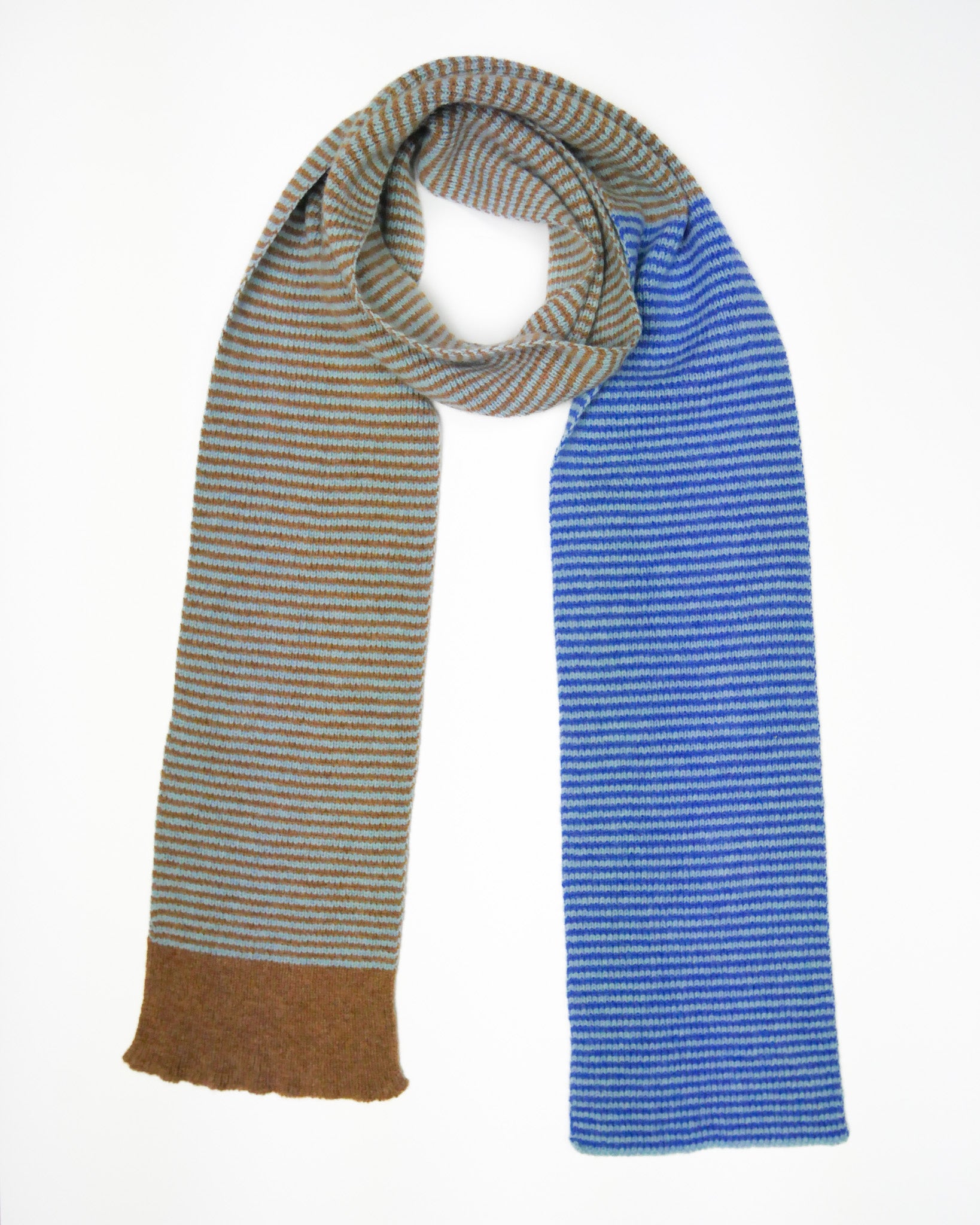 Striped scarf with brown and bronw stripes on a white background