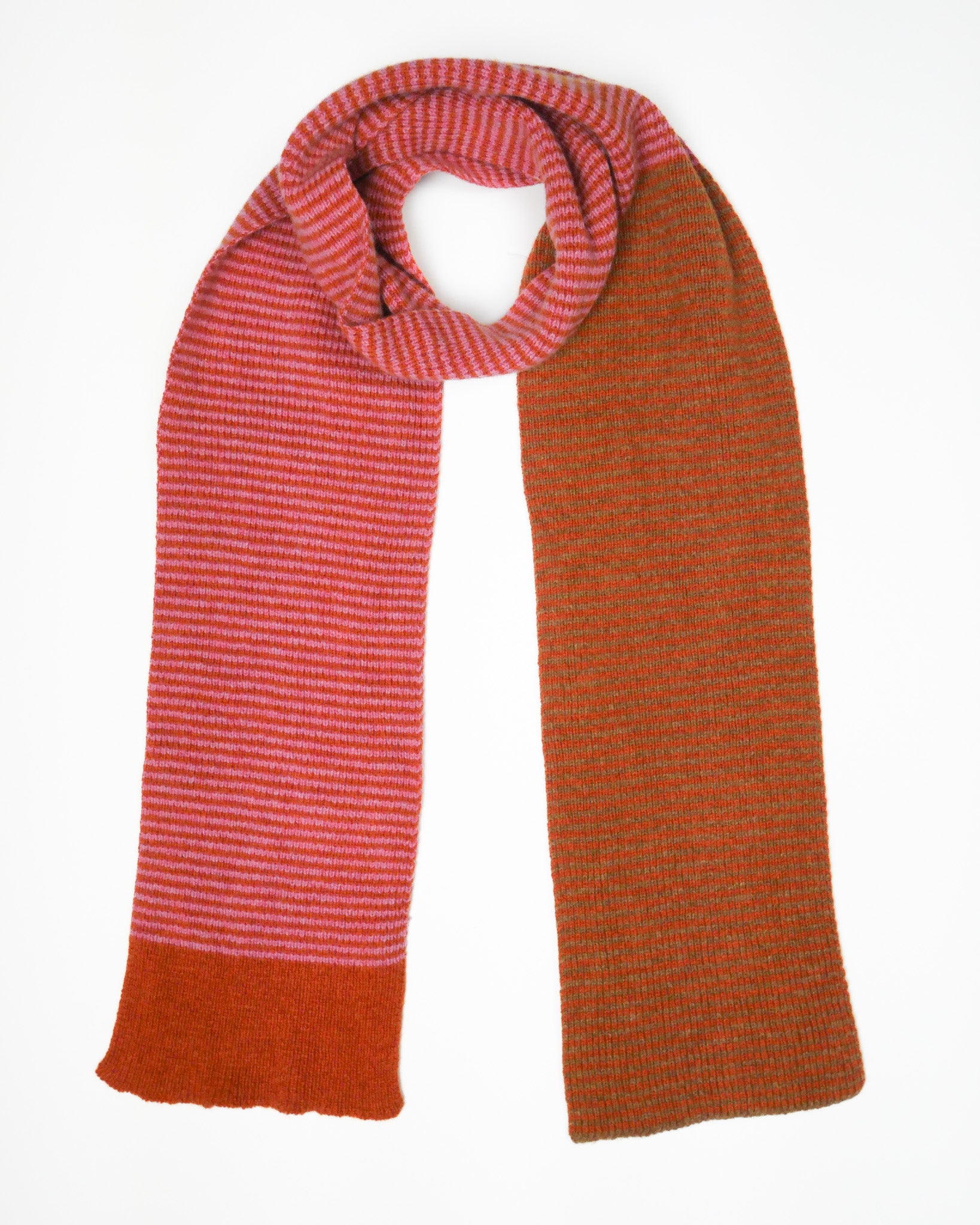 Two-tone pink and orange scarf on a white background