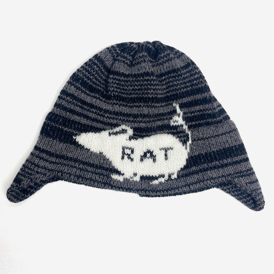 Rat Ear Flap Beanie - Black + Grey