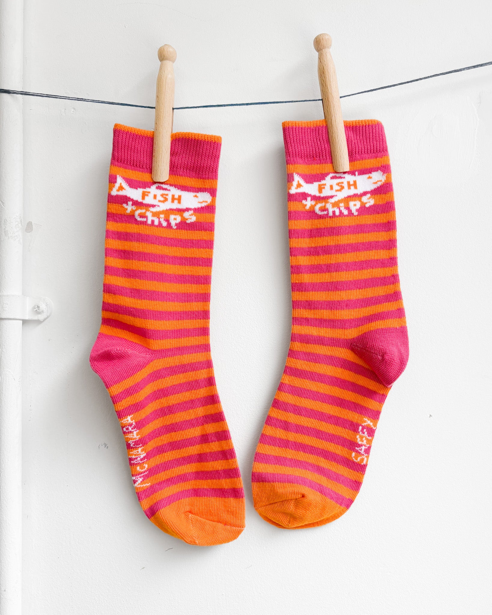 Fish & Chips Socks - Pink & Orange