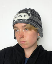 Rat Ear Flap Beanie - Black + Grey