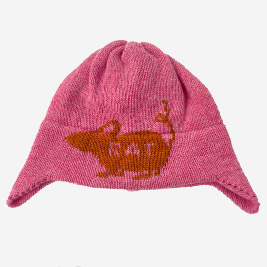 Rat Ear Flap Beanie - Pink + Orange