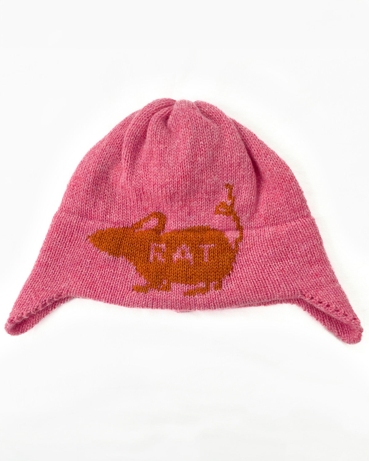 Rat Ear Flap Beanie - Pink + Orange
