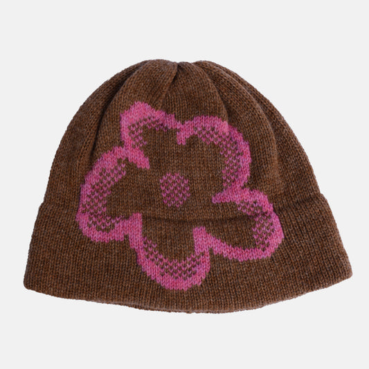 Daisy Beanie - Brown + Pink