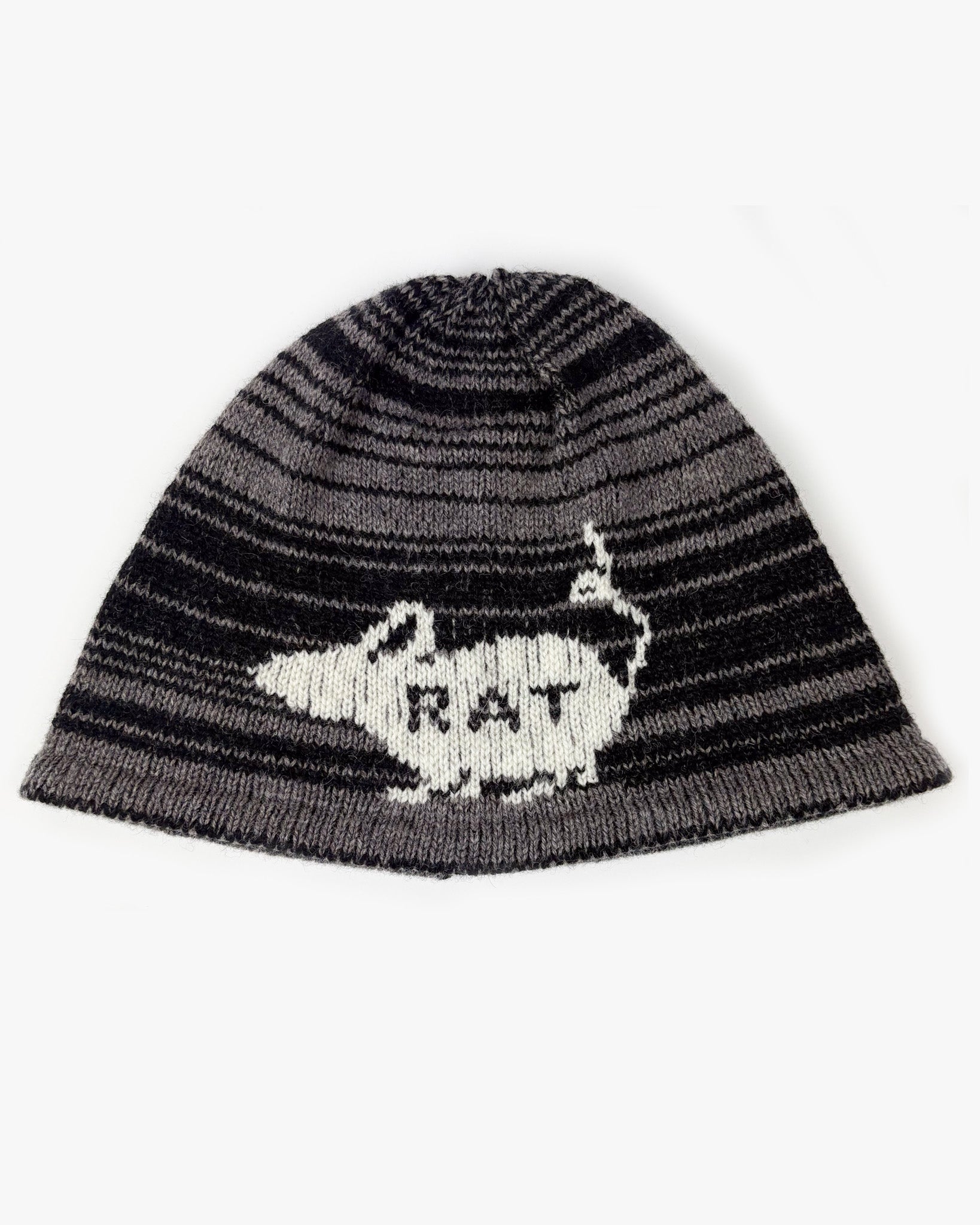 Rat Beanie Grey & Black - 100% Lambswool Striped Beanie | Saffy