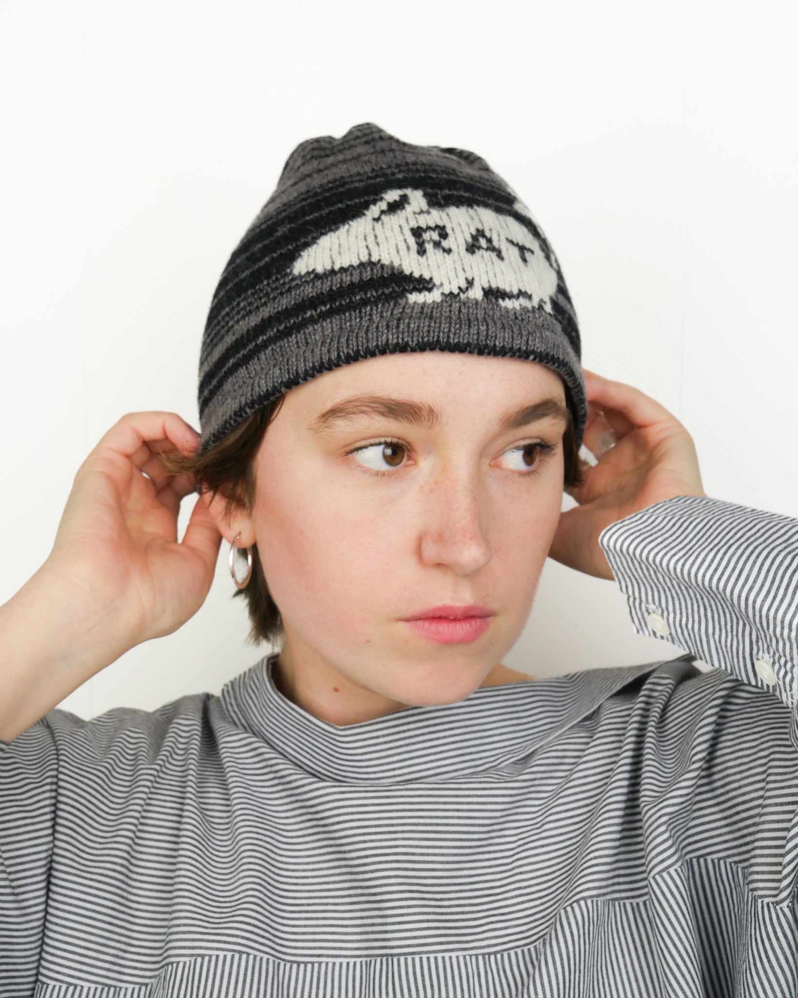 Rat Beanie - Grey + Black