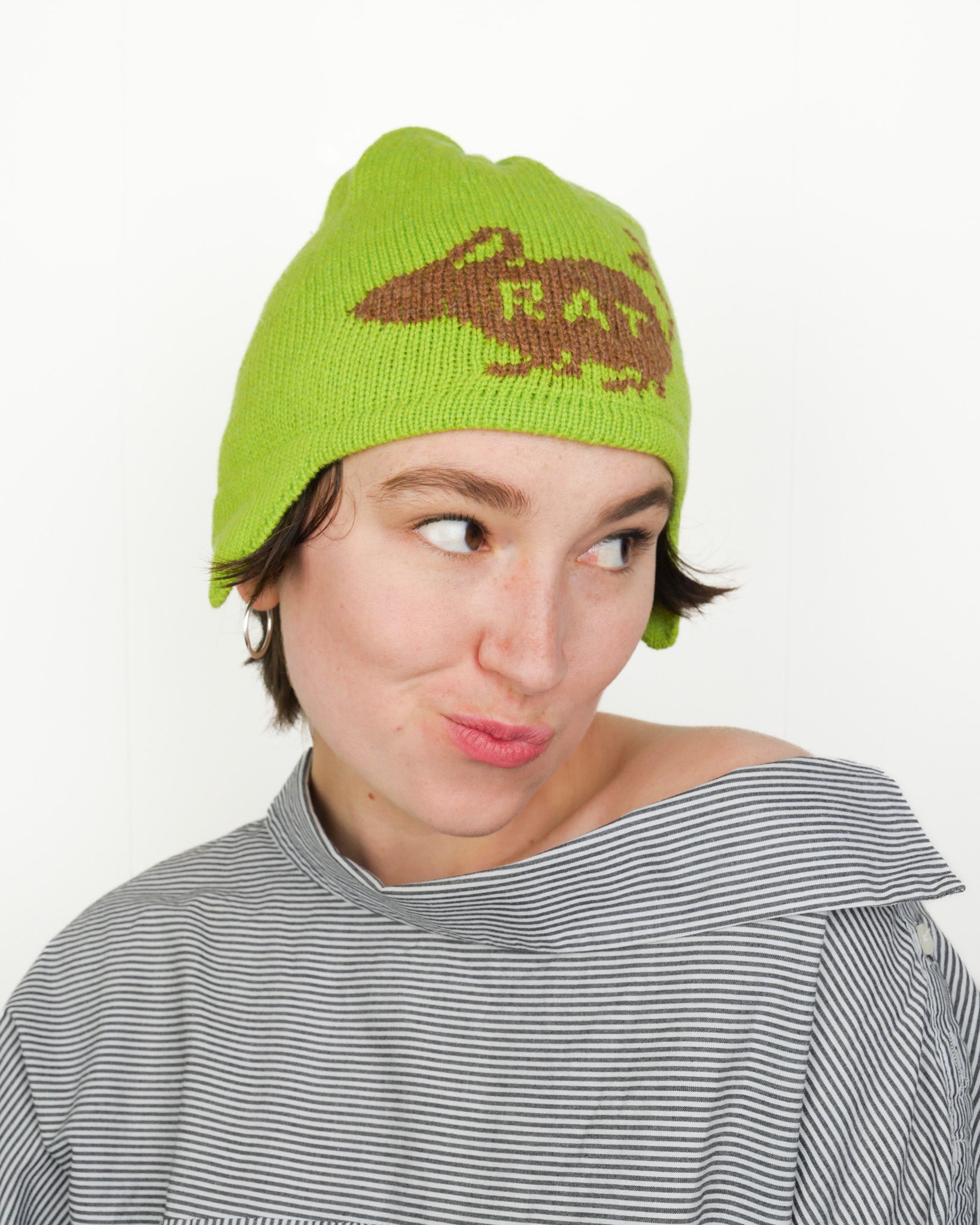 Rat Ear Flap Beanie - Green