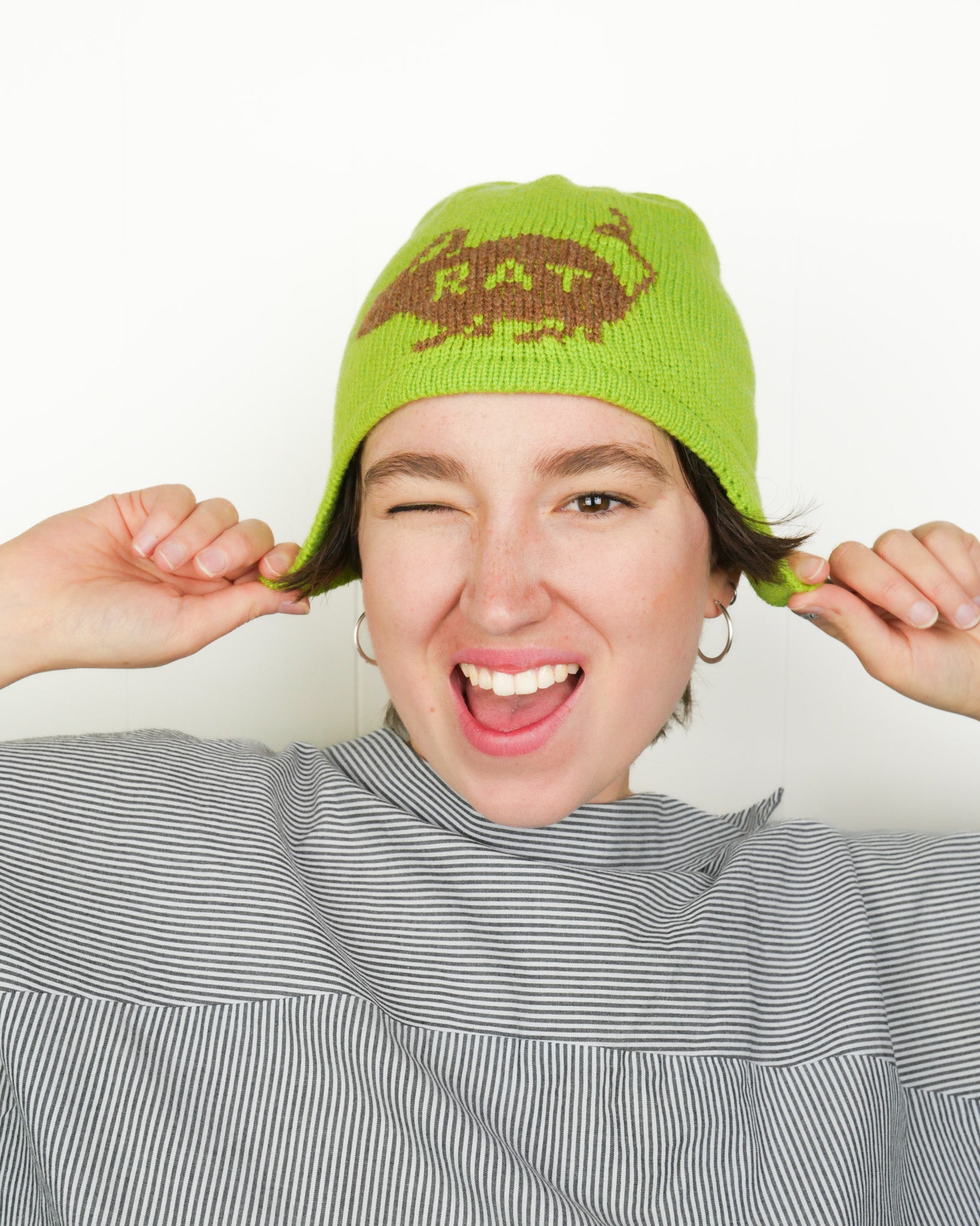 Rat Ear Flap Beanie - Green